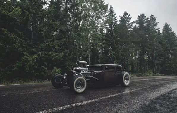 Picture forest, rain, forest, ford, Ford, rain, rat, rod