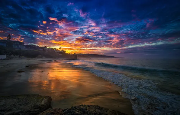 Picture sea, beach, clouds, sunrise, home, Bay, morning