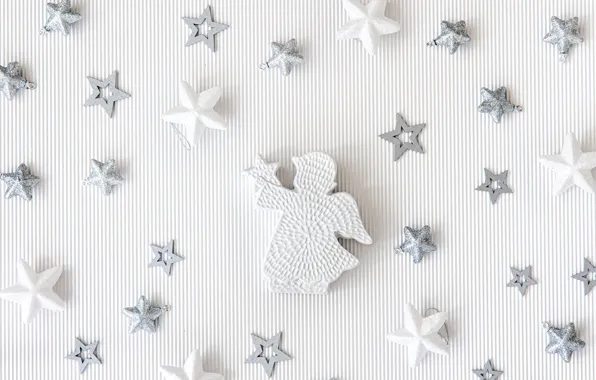 Stars, strips, silver, angel, texture, Christmas, white background, New year