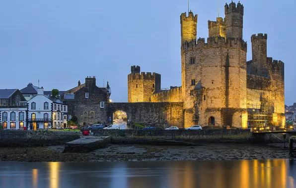 Lights, castle, home, Wales