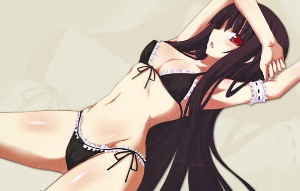 Swimsuit, eyes, girl, brunette, sweat, ruffles, the knot