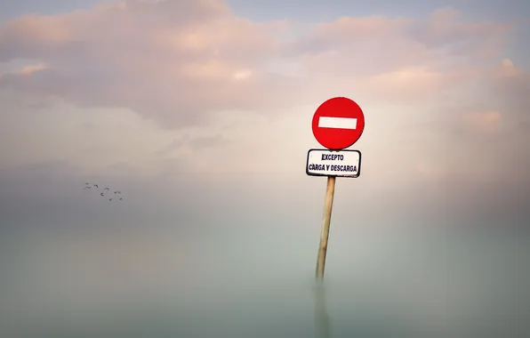 Picture sea, fog, sign