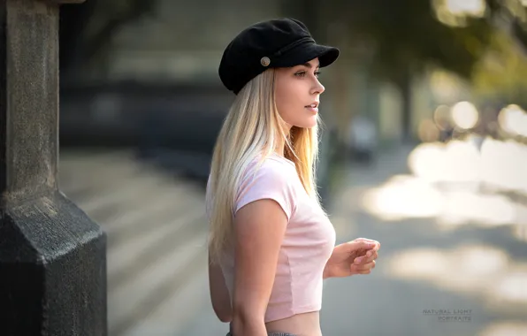 Sexy, portrait, makeup, Mike, hairstyle, blonde, cap, beauty