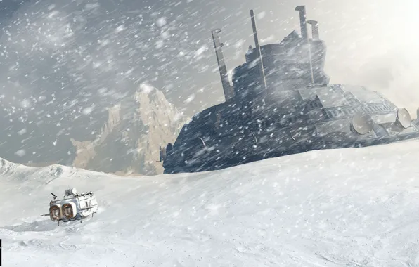 Snow, rock, construction, object, Gholatse