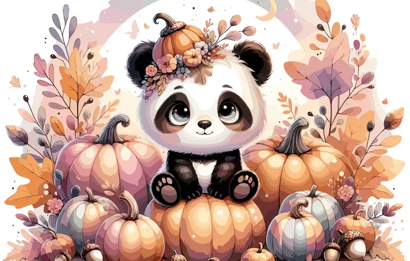 Autumn, look, leaves, styling, bear, Panda, pumpkin, white background