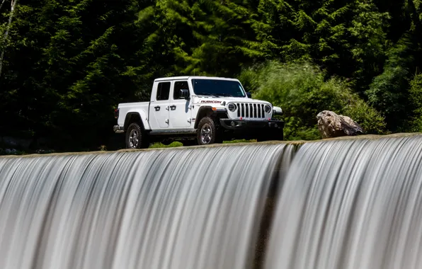 Picture white, water, stone, stream, SUV, pickup, Gladiator, 4x4