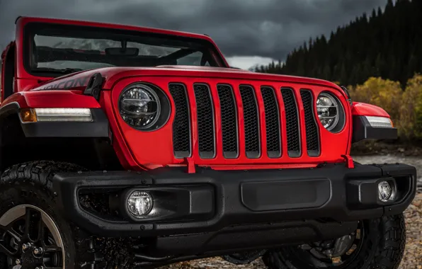 Red, lights, the hood, grille, bumper, the front, 2018, Jeep