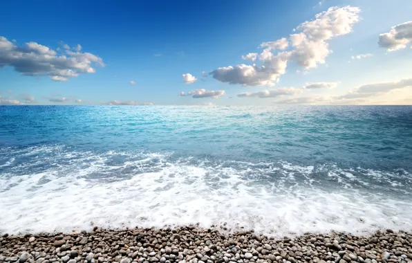 Sea, wave, beach, the sky, pebbles, stones, shore, beach