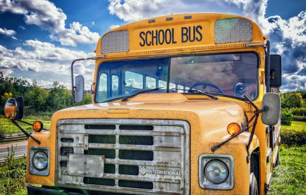 Picture hdr, USA, usa, high resolution, school bus, school bus, ultra hd
