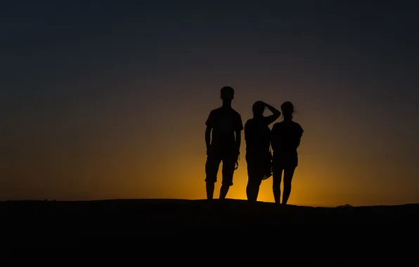 Picture the sky, sunset, children, people, horizon, silhouette