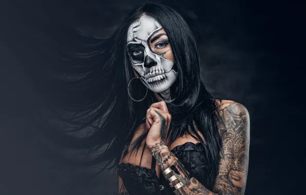 Picture brunette, makeup, bracelet, day of the dead