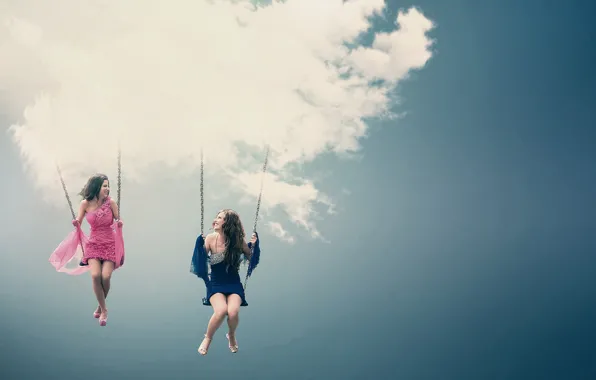 Picture The SKY, CLOUDS, DRESS, GIRLS, JOY, LAUGHTER, CHAIN, FUN