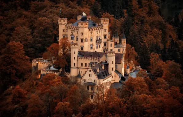 Autumn, landscape, nature, castle, Germany, Bayern, architecture, forest