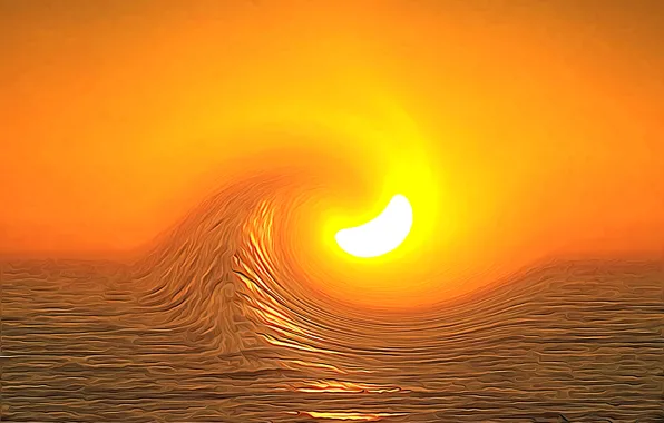 Picture sea, the sun, line, rendering, paint, wave