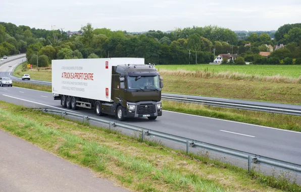 Picture field, vegetation, track, truck, Renault, tractor, 4x2, the trailer