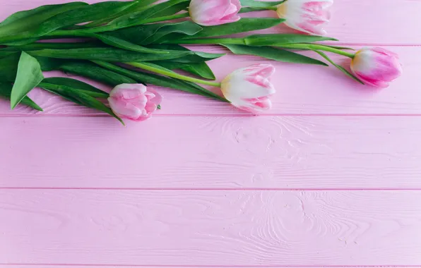 Picture flowers, bouquet, tulips, pink, wooden background