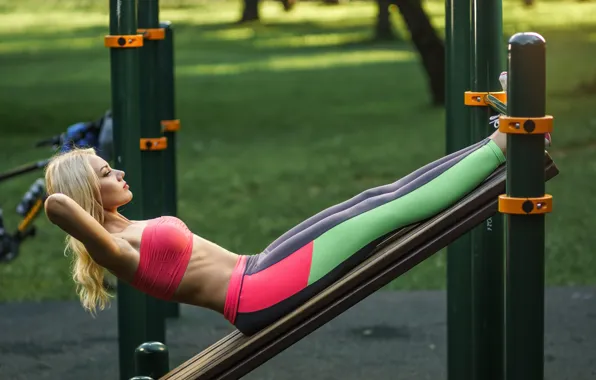 Girl, sports, Playground, press, exercise