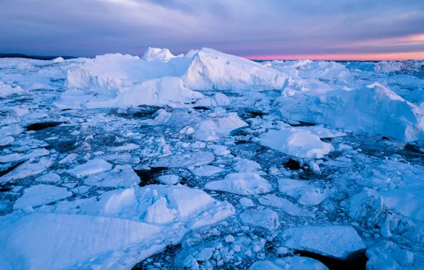 Ice, winter, sea, the sky, water, clouds, snow, landscape