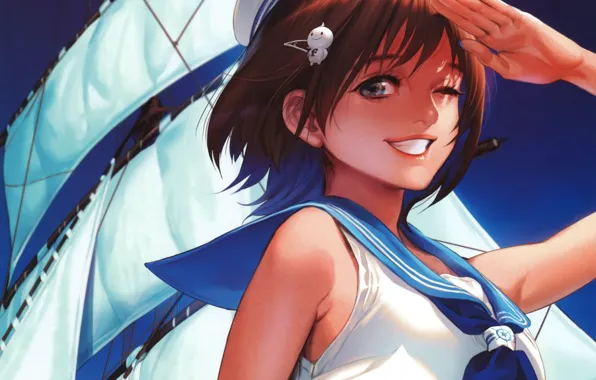 The sky, girl, smile, sail, girl, sky, smile, Midori Foo
