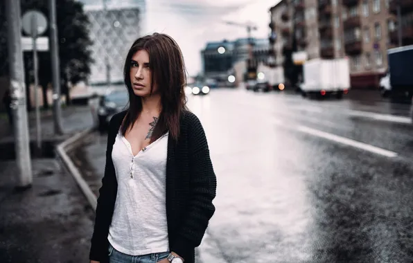 Wallpaper portrait, look, pose, jacket, road, Mike, hairstyle, bokeh