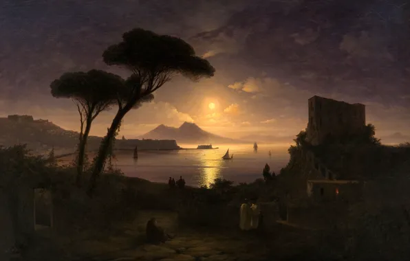 Landscape, picture, Ivan Aivazovsky, 1842, Neapolitan Bay in Lunar Night