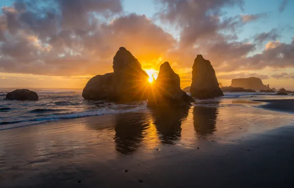 Sea, beach, the sun, light, rocks