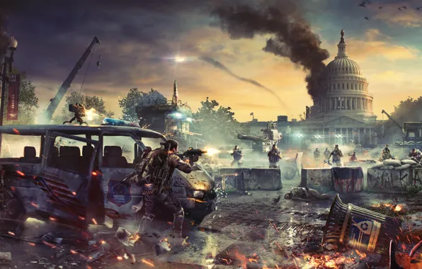 Picture war, soldiers, devastation, the bandits, Washington, the white house, turret, agents