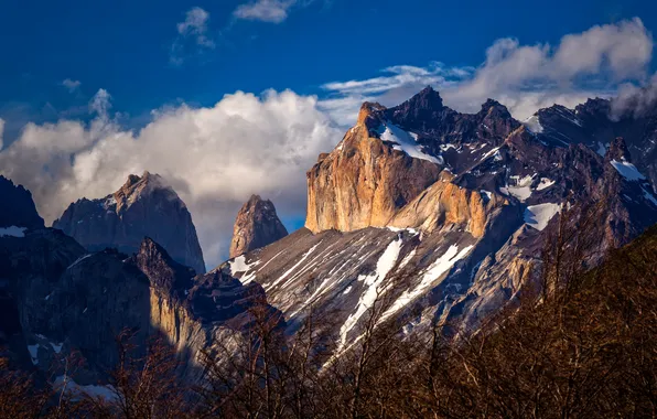 The sky, clouds, landscape, mountains, nature, rock, Chile, Patagonia