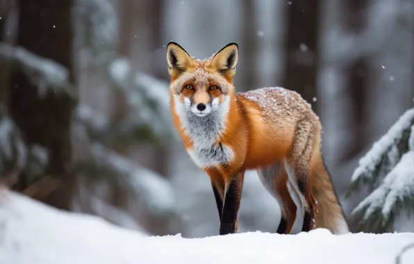 Winter, look, snow, ate, Fox, the snow, snowfall, digital art
