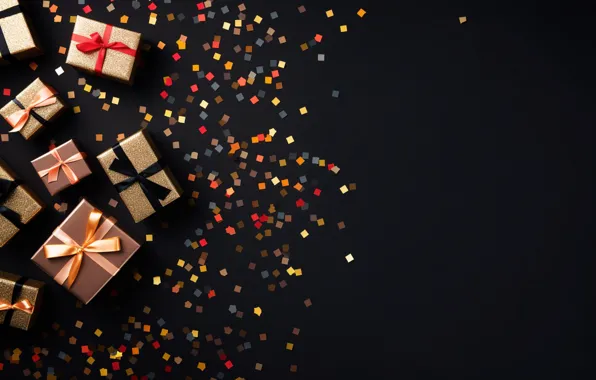 Gift, Christmas, gifts, New year, black background, bows, bow, bow