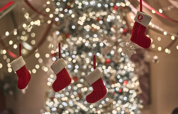 Light, snowflakes, lights, lights, room, Shine, Christmas, gifts