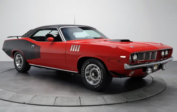 Red, background, coupe, 1971, Plymouth, the front, Muscle car, Cuda