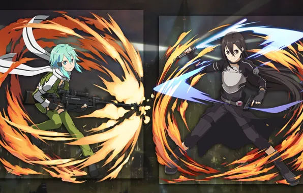 Collage, anime, two, kirito, Sword Art Online, sinon