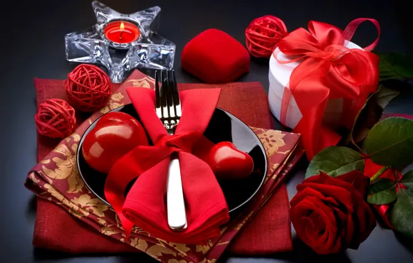 Roses, candles, heart, gifts, Valentine's day, hearts, Valentines day