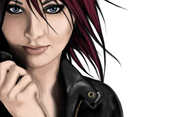 Girl, art, red hair. makeup. look, jacket. background