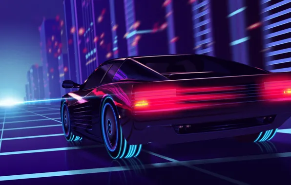 Road, the city, lights, lights, speed, wheel, car, retro