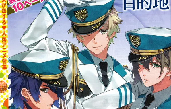 Tie, emblem, wink, military uniform, visual novel, three guys, akito syukuri, kakeru yui with