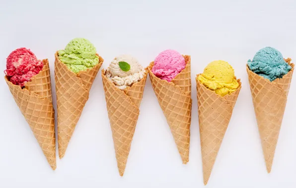 Colorful, ice cream, horn, fruit, berries, ice cream, cone