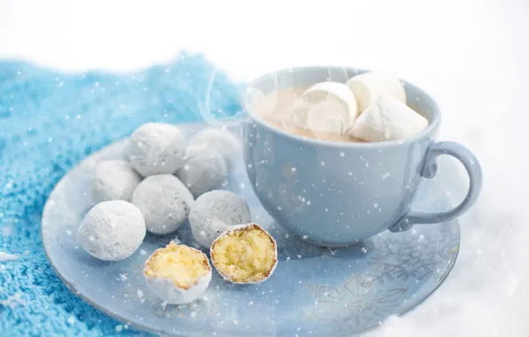 Winter, macro, snow, comfort, mug, dessert, winter, snow