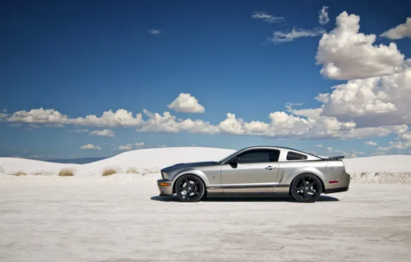 Picture the sky, clouds, mountains, Mustang, Ford, Shelby, GT500, shadow