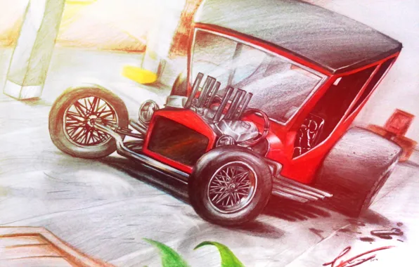 Car, engine, figure, spokes, Classic, Hot Rod, slicks