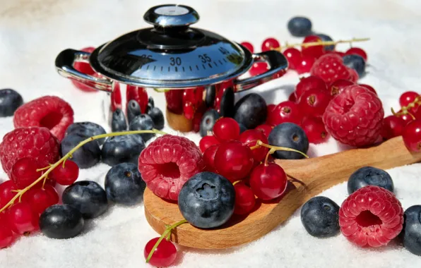 Red, berries, raspberry, currants, blueberries