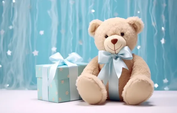 Holiday, gift, blue, toy, bear, Christmas, bear, New year