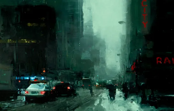 Snow, the city, street, Noir, black, jeremy mann