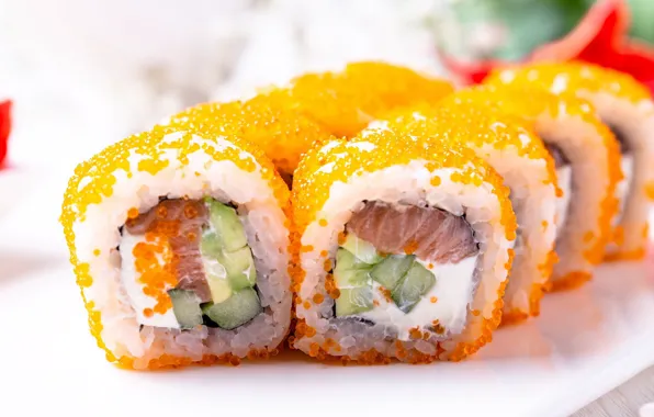 Fish, caviar, sushi, rolls