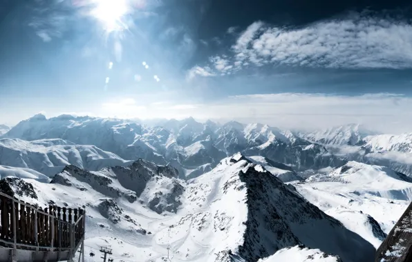 The sun, Nature, Mountains, Snow, Alps