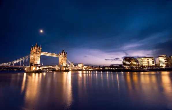 Night, England, London, london, night, england, Thames River