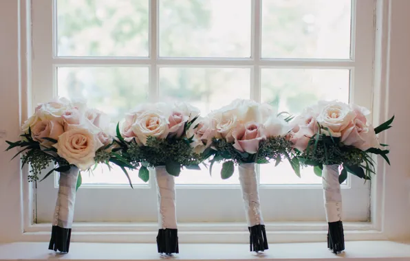 Flowers, roses, window, wedding, bouquets
