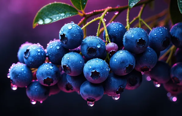 Drops, berries, blueberries, blueberries, AI art, neural network