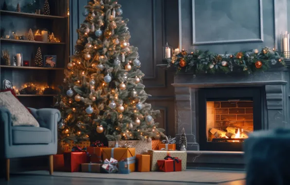 Comfort, house, heat, room, fire, flame, interior, Christmas